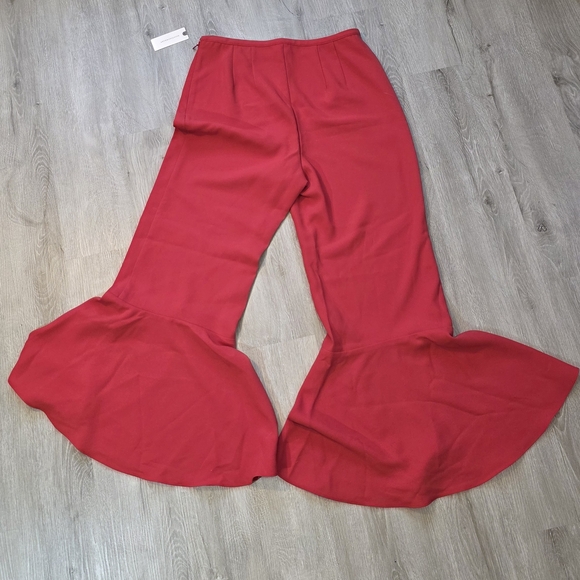 Anthropologie Maeve Red Late Night Frills Flare High-Rise Boho Pants Size 8 - Picture 7 of 7